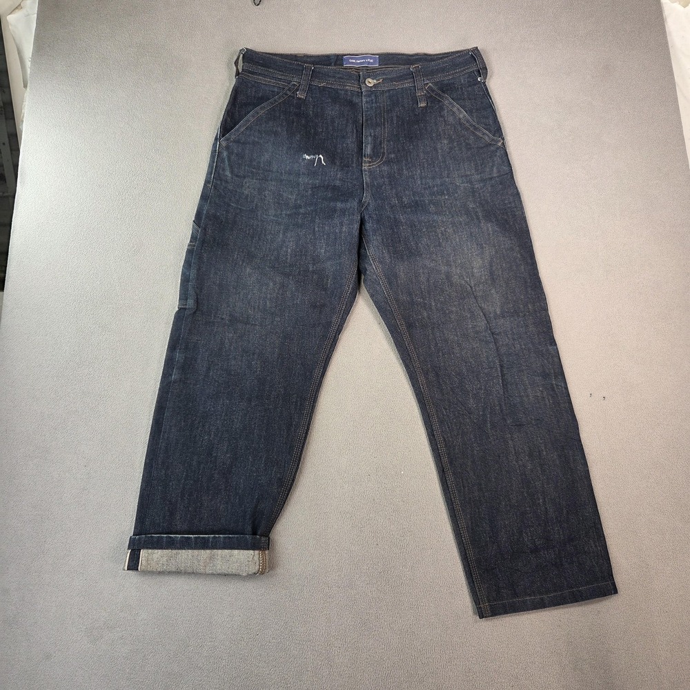 PLAC Selvedge Jeans Mens Indigo Blue Baggy Relaxed‎ Straight Leg Fits 34x26